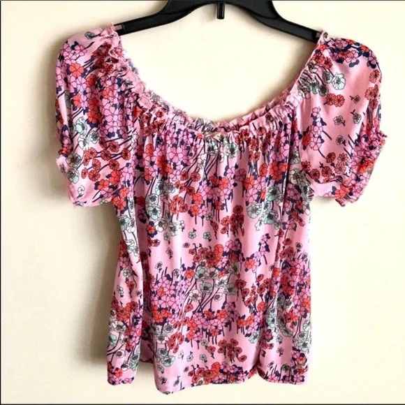 ModCloth Semi Sheer Off the Shoulders Floral Top Small - Picture 2 of 6